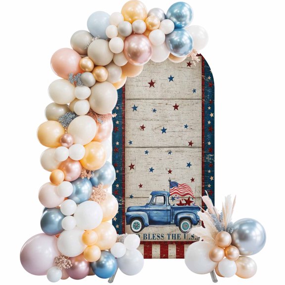 Fourth of July Wedding Arch Cover 5Ft Patriotic Truck Star Vintage Wood Wedding Arch Backdrop Stand Cover Round Top Chiara Backdrop Covers for Birthday Party Bridal Shower Banquet Decor