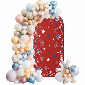 Fourth of July Wedding Arch Cover 6.6FT Independence Day Patriotic Vibrant Red Arch Backdrop Cover Round Top Chiara Backdrop Stand Covers for Party Birthday Ceremony Decor