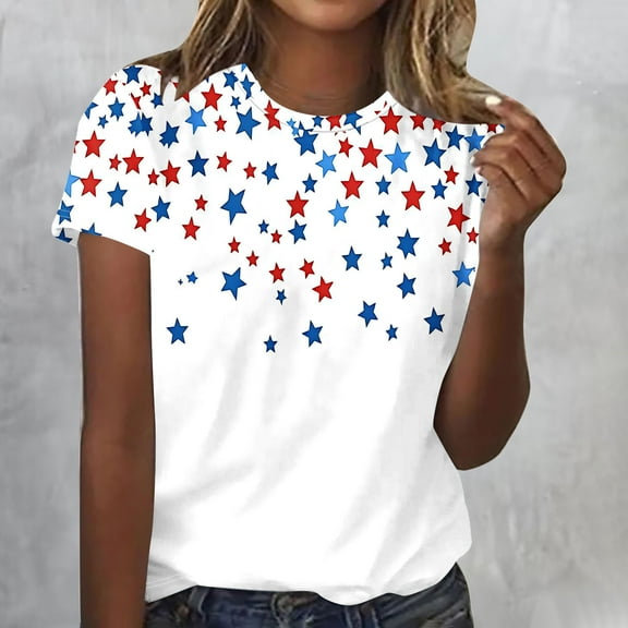 Fourth of July Womens T Shirt Patriotic T Shirts Women American Flag Shirt Women Independence Day Womens Tops Womens American Flag Tee Causal Round Neck Printed Blouse Short Sleeve T-Shirt Summer