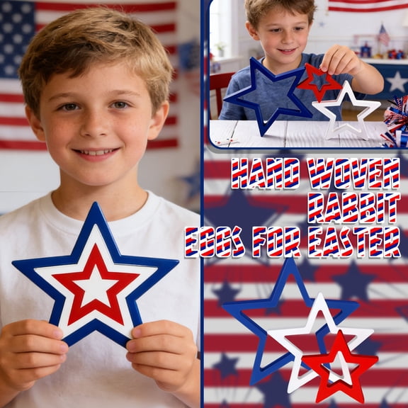 Fourth of July Wooden Star Decor Set Red White Blue Patriotic Table Centerpiece Decorations for American Independence Day Party Home Mantel Porch Shelf 3 Pack