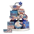 thumbnail image 1 of Fourth of July decorations, Patriotic decorations, 11 Pc Wood Set, Tiered Tray decor, Rustic Home decor Farmhouse, Red White Blue, Star Cutouts, Mini American Flags on Stick, 1 of 5