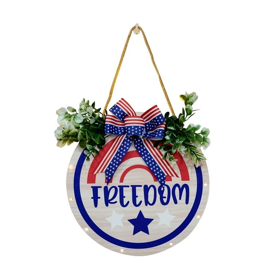 Fourth of July decorations, Patriotic decorations, 12 in Round, Wooden Wall decor, Front Door Hanger, Door Hanger Sign, Over Door Hanger, Star decorations, Bow decorations, 1 Pc