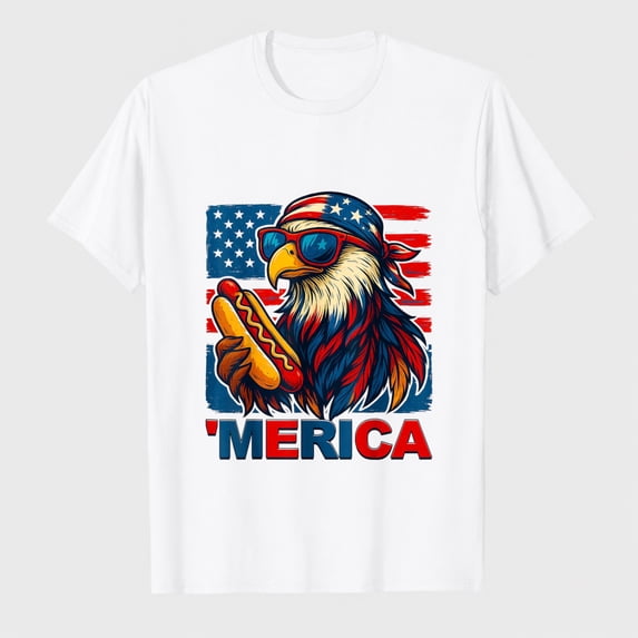 Fourth Of July Bald Eagle American Shirts MenFunny Merica Eagle Hotdog USA Flag 4th of July Patriotic Men T-Shirt
