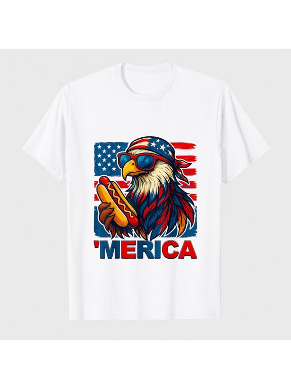 Fourth Of July Bald Eagle American Shirts MenFunny Merica Eagle Hotdog USA Flag 4th of July Patriotic Men T-Shirt