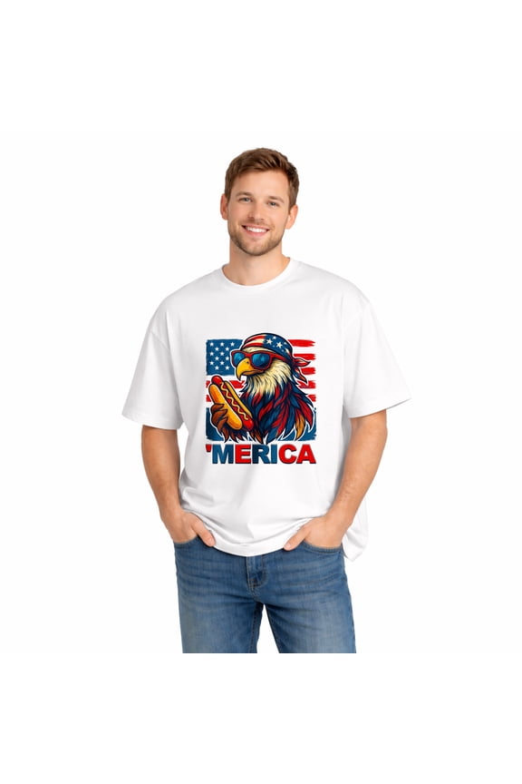 Fourth Of July Bald Eagle American Shirts MenFunny Merica Eagle Hotdog USA Flag 4th of July Patriotic Men T-Shirt