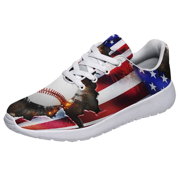 Fourth Of July Baseball Print Sneakers Lightweight Comfortable Running Shoes for Men Women White Size 10.5