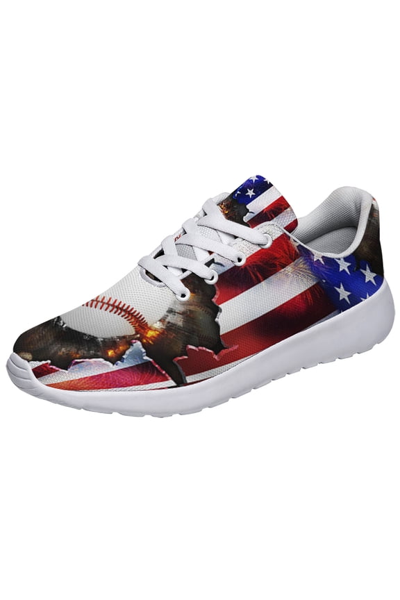 Fourth Of July Baseball Print Sneakers Lightweight Comfortable Running Shoes for Men Women White Size 3.5