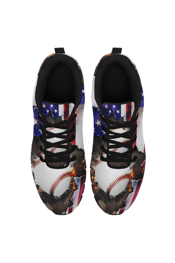 Fourth Of July Baseball Running Shoes Sneakers Mesh Black Size 3.5