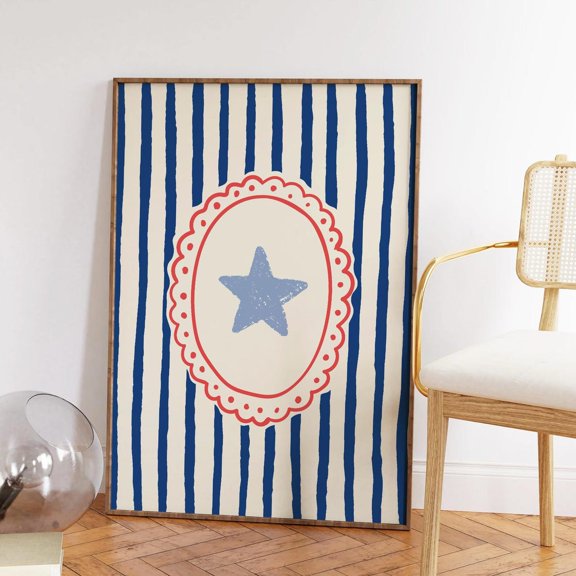 Fourth Of July Cute Red White Blue Trendy Striped Star Whimsical Decor