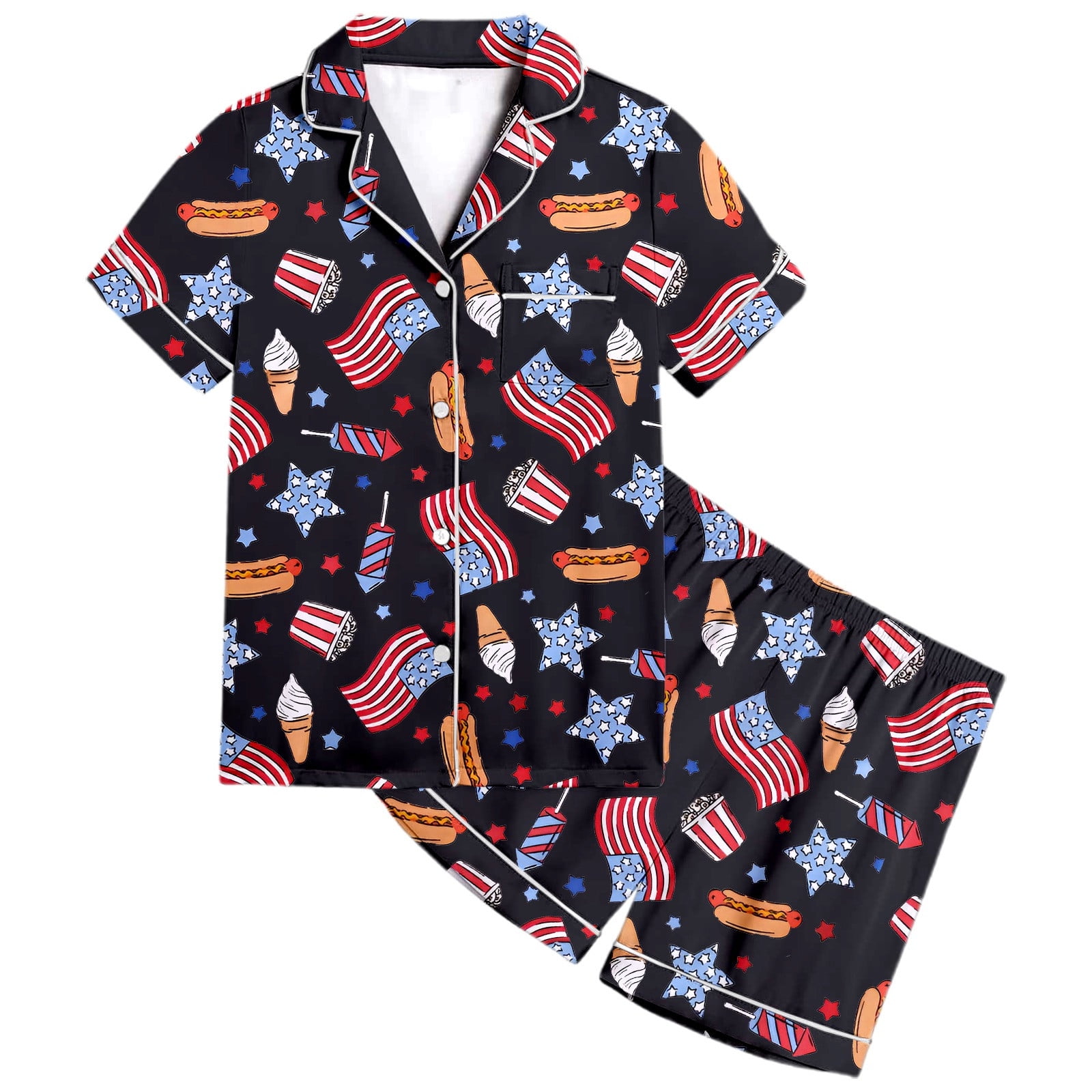 Fourth Of July Girls Pajamas Size 8-9 Years Short Sleeve Pajamas Cute ...