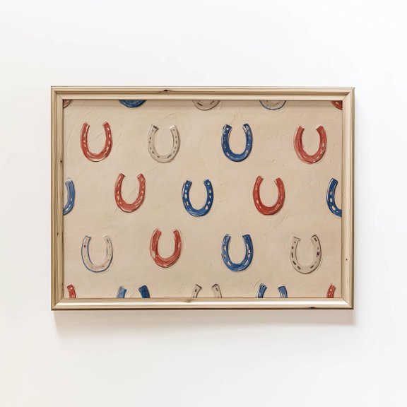 Fourth Of July Horseshoe Wall Art Print, Rustic Western Design And Country Home Decor