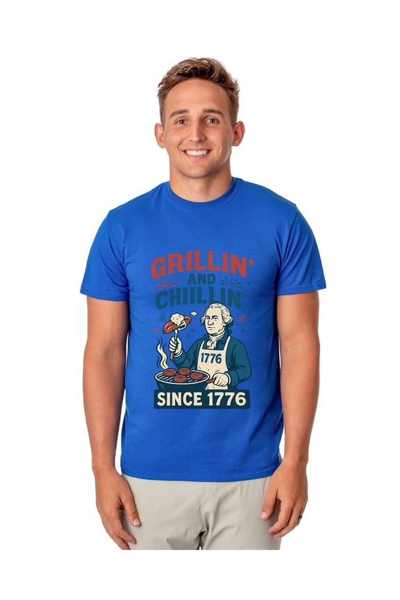 Fourth Of July Men's Grillin' and Chillin' Since 1776 George Washington Funny Patriotic Novelty 4th of July T-Shirt