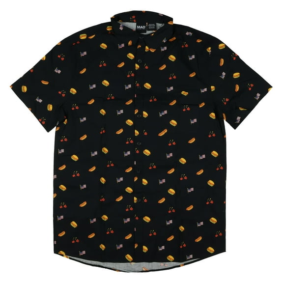 Fourth Of July Mens Hamburgers Flags Hot Dogs Adult Button Up Shirt