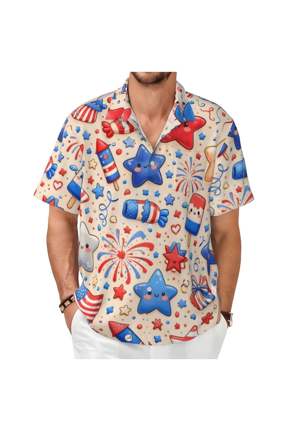 Fourth Of July Patriotic Stars Stripes Men'S Short-Sleeved Shirts with All-Over Prints for Indoor and Outdoor Wear