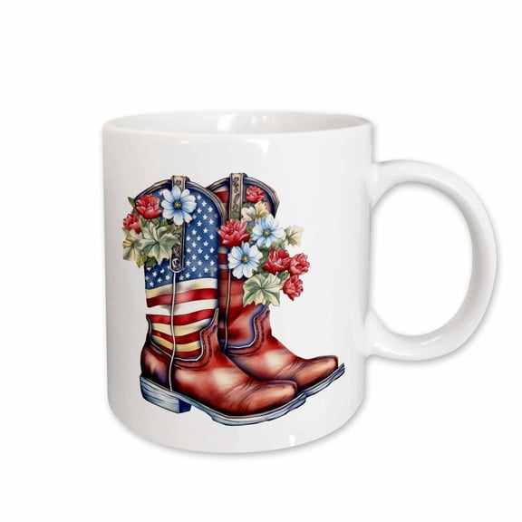 3drose, Fourth of July Patterned Boots with Flowers, 11oz Mug