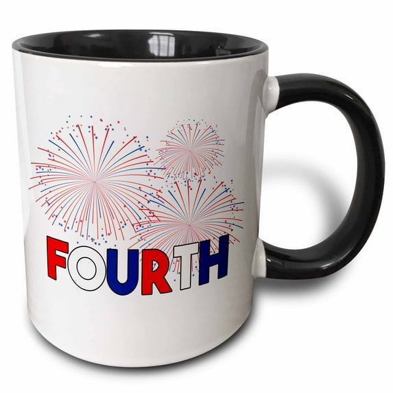 3drose, Fourth of July Red White and Blue Patriotic Fireworks on White, 15oz Two-tone Black Mug