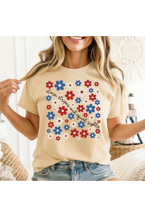 Fourth Of July Stars Stripes And Equal Rights Retro Floral Women's S-5XL, TRENDING TSHIRT