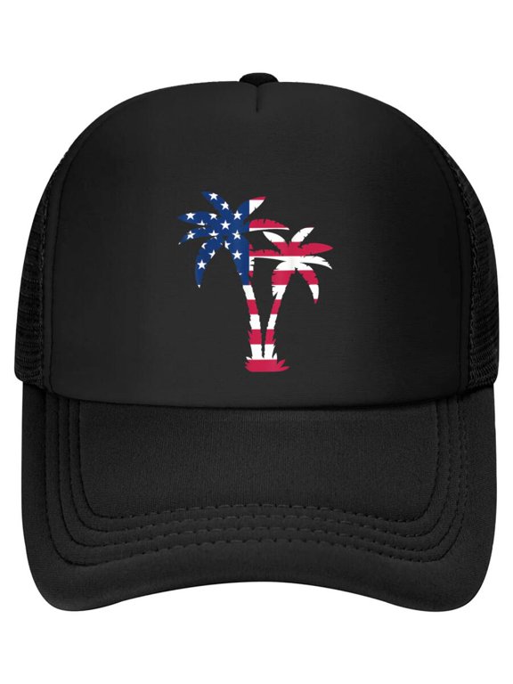 Fourth Of July USA Patriotic American Flag On Palm Trees Baseball Cap