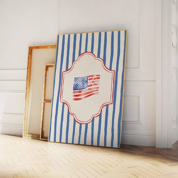 Fourth Of July Wall Art Cute American Flag Poster Trendy Striped Whimsical Patriotic Poster, Unframed Size 8x12