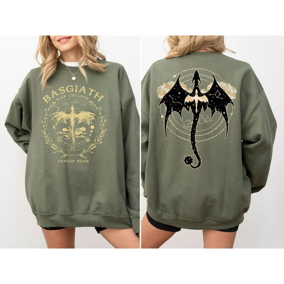 Fourth Wing Double-Sided Sweatshirt, Basgiath War College Hoodie, Basgiath War College Gift,Military Green Color,Size L
