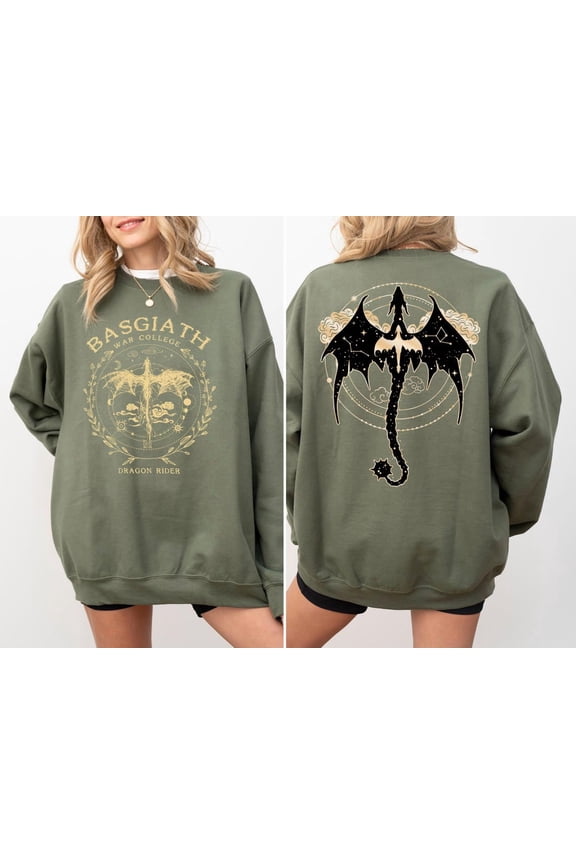 Fourth Wing Double-Sided Sweatshirt, Basgiath War College Hoodie, Basgiath War College Gift,Military Green Color,Size L