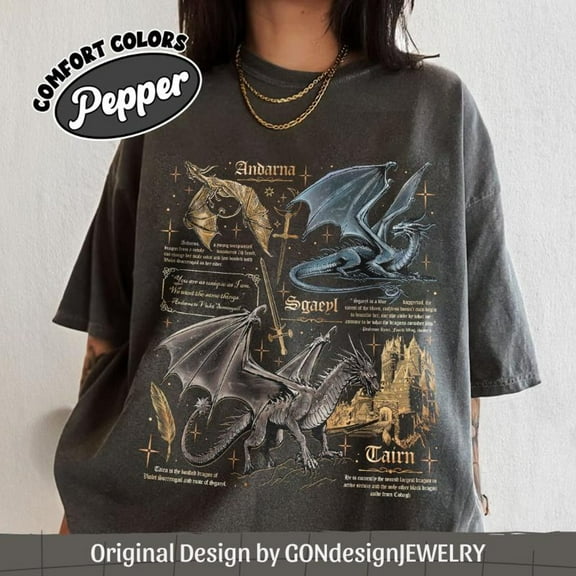 Fourth Wing Dragon Comfort Colors T-Shirt, Tairn & Andarna Shirt, Basgiath War College Tee, Dragon Rider, Bookish Gift for Readers,Pepper color,size L