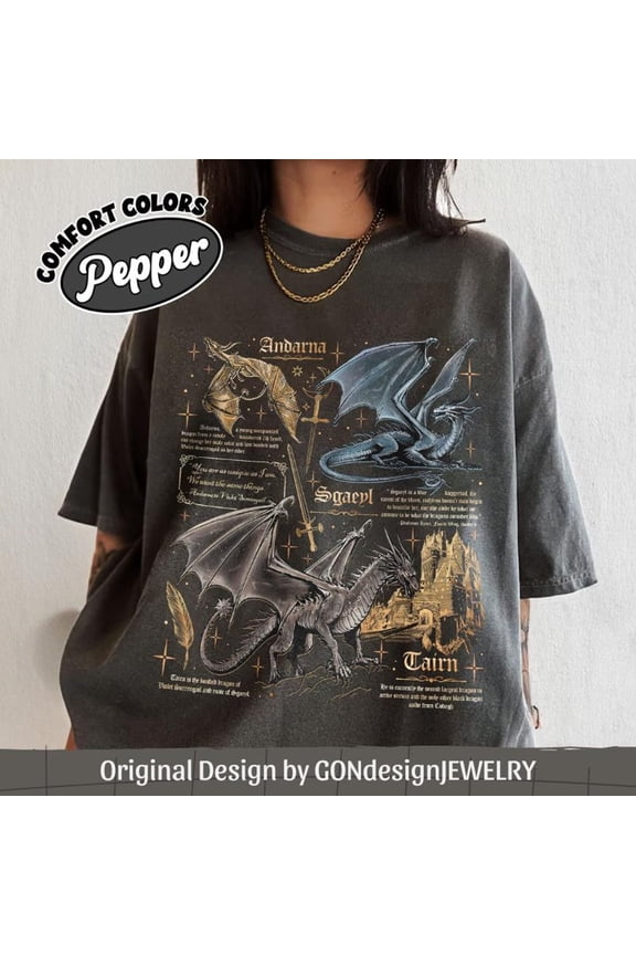 Fourth Wing Dragon Comfort Colors T-Shirt, Tairn & Andarna Shirt, Basgiath War College Tee, Dragon Rider, Bookish Gift for Readers,Pepper color,size L