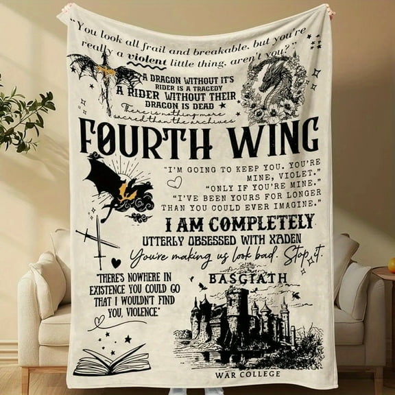 Fourth Wing Dragon Rider-Themed Soft Knit Throw Blanket - Reversible, All-Season Cozy Polyester, Machine Washable with Inspirational Quotes & Artistic Designs, Perfect for Living Room