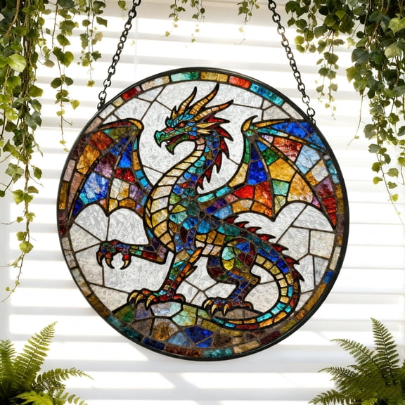 Fourth Wing Dragon Stained Glass Suncatcher,Fantasy Crystal Suncatcher,Charming Dragon Window Hanging Car Suncatcher, 3.5 in
