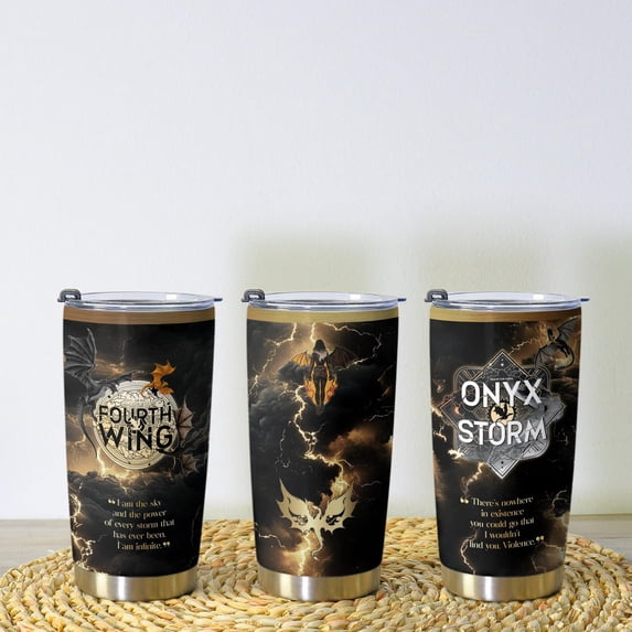 Fourth Wing Tumbler | Dark Dragon Fantasy Cup | Onyx Storm Iron Flame Inspired Tumbler | Bookish Coffee Tumbler Gifts