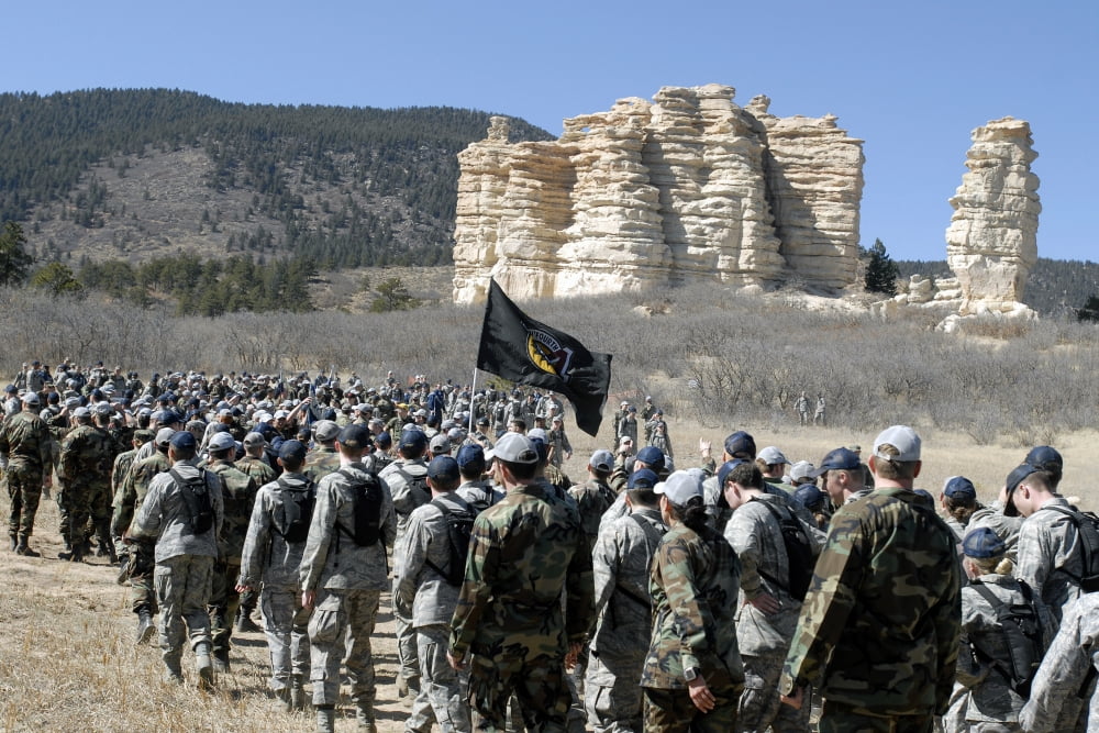 Fourth-class cadets arrive at Cathedral Rock during Recognitions Run to the Rock Canvas Art - Stocktrek Images (34 x 23)