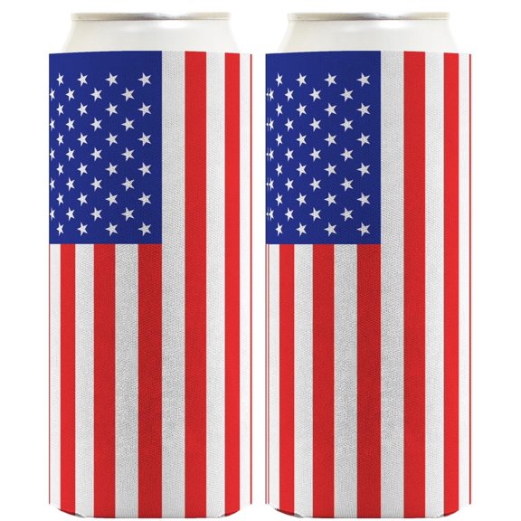 Fourth of July Accessories American Flag Vertical 2-Pack Ultra Slim Can Thermocoolers