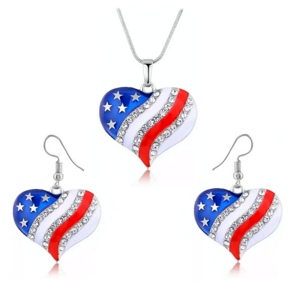 Fourth of July Accessory - USA Patriotic Party Favors - Stars & Stripes Jewelry (Heart Jewelry Set)