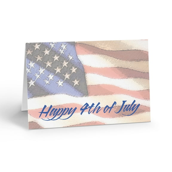Fourth of July American Flag Greeting Cards - 12 Greeting Cards, Size 4.5 x 6.25