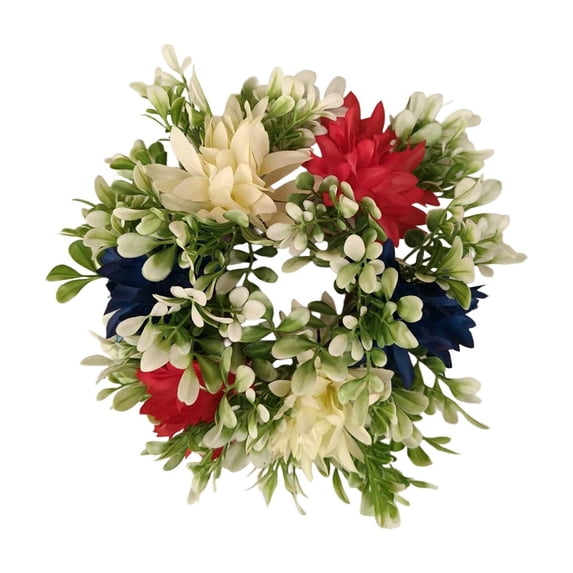 Fourth of July Berry Candle Wreaths, 9.8 Inch Red White Blue Artificial Flower Rings, Patriotic Table Centerpieces for Independence Day Party Decor
