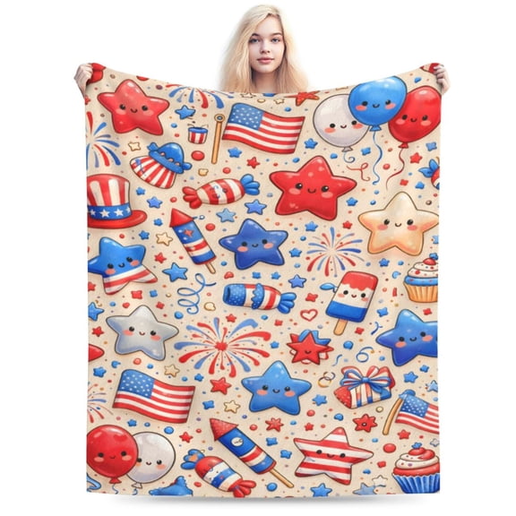 Fourth of July Blanket Gift Throw Blanket Cozy Soft Patriotic Stars Stripes Cartoon Pattern Blanket Independence Day Home Decor Gift 50x40