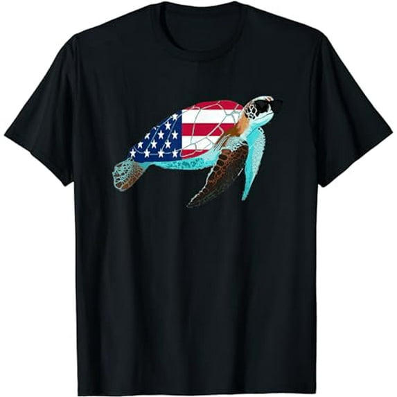 Fourth of July Cool Patriotic Sea Turtle T Shirt Tee