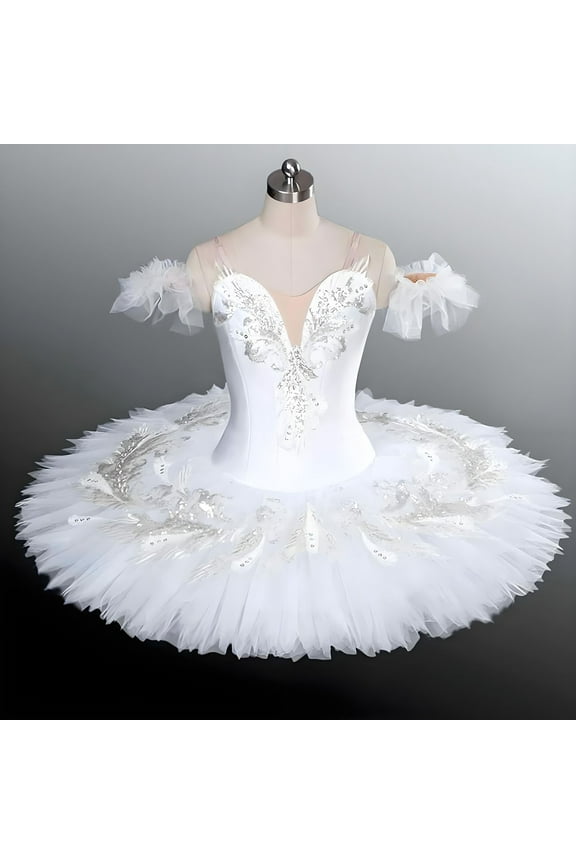 Dance Costume for Girls Floral Lace Platter Tutu Ballet Leotard Pancake Skirt Ballerina Dance Dress