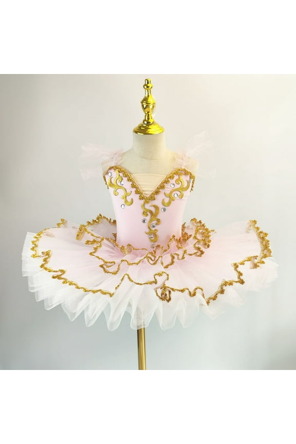 Girls Tutu Dress Toddler Sequin Performance Puffy Skirt Princess Swan Lake Dance Costumes for Kids 1-14 Years