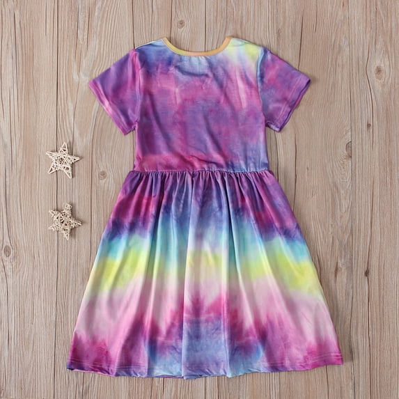 Rainbow Mesh Universe Baby Girls Dress Kids Toddler Sundress Party Summer Dresses 4-9 Years