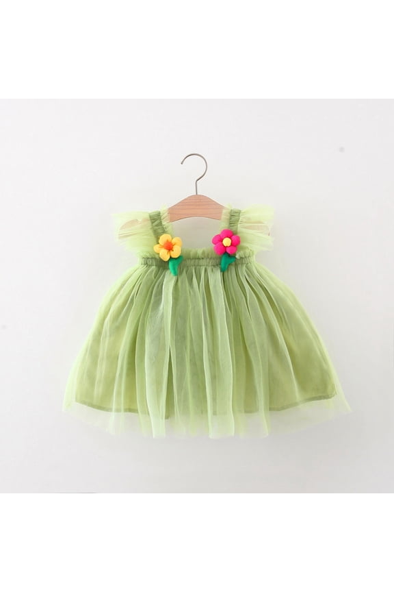 Toddler Girls Tulle Tutu Dress Flower Girls Cartoon Flower Sundress Size 6M-5Ts