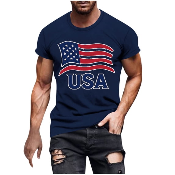 ZVNAΖH Men's Patriotic Shirts USA Flag Short Sleeve T Shirt Independence Day T-Shirt