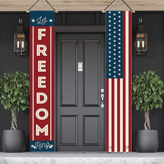 Fourth of July Decorations Front Porch Decor Outdoor Entrance Patriotic Hanging Banners 12 X 72 Inch Set of 2 for Front Yard Garden Party