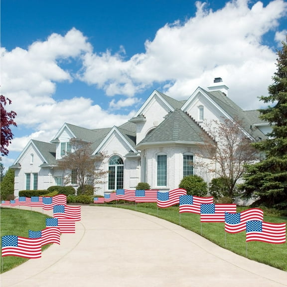 Fourth of July - Flag Pathway Markers - Corrugated Plastic Flags - Patriotic Yard Decorations - 18 Count