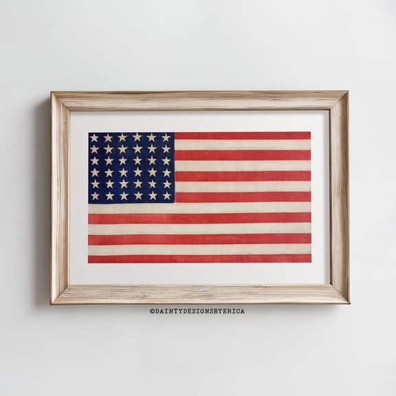Fourth of July Flag Patriotic Wall Art, Stretched Canvas Size 8x12