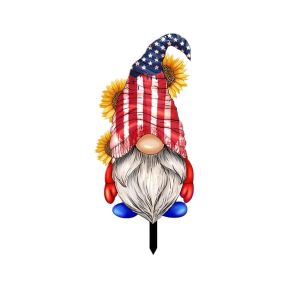 Fourth of July Gnome Garden Stakes Outdoor Decorations Independence Day Yard Red White Blue Gnome Figurines