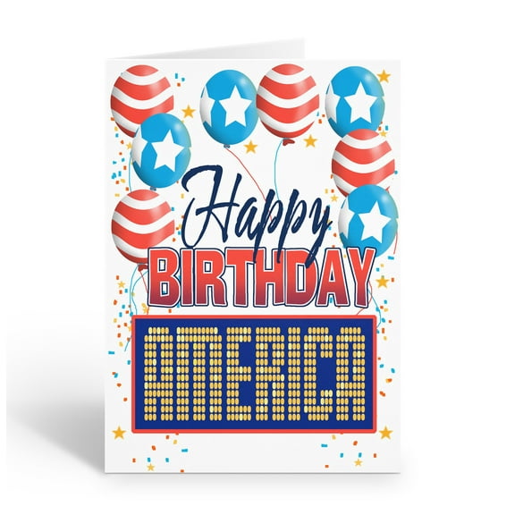 Fourth of July Happy Birthday Greeting Cards - 12 Greeting Cards, Size 4.5 x 6.2