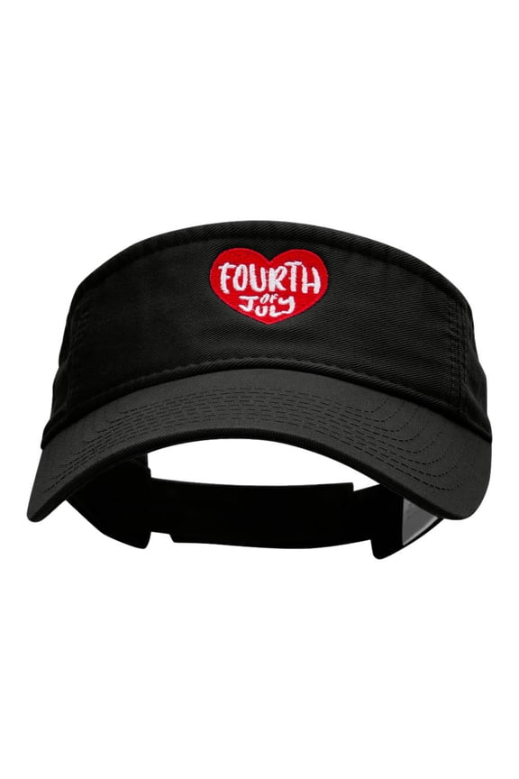 Fourth of July Heart Embroidered Cotton Twill Visor - Black OSFM
