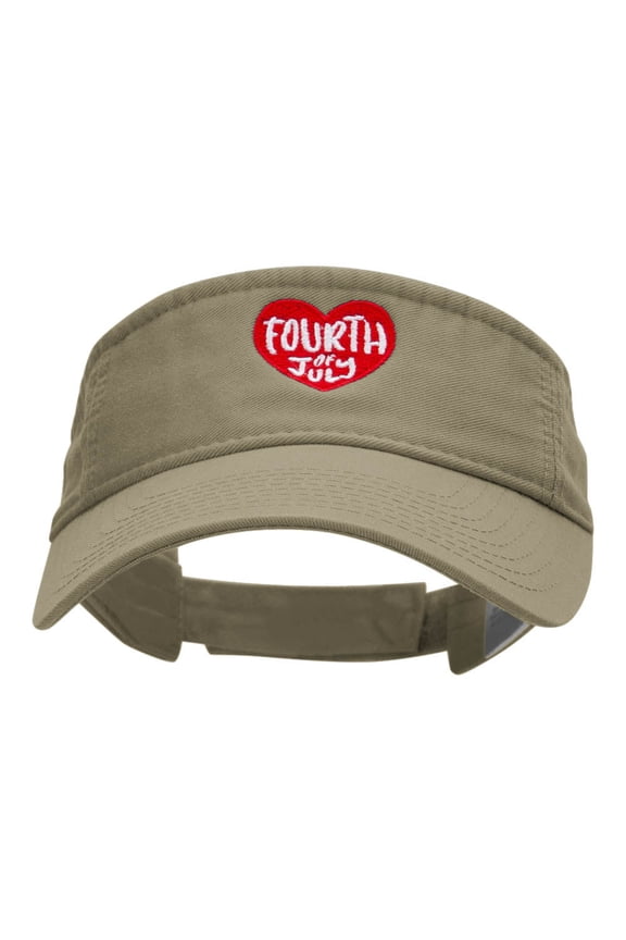 Fourth of July Heart Embroidered Cotton Twill Visor - Khaki OSFM