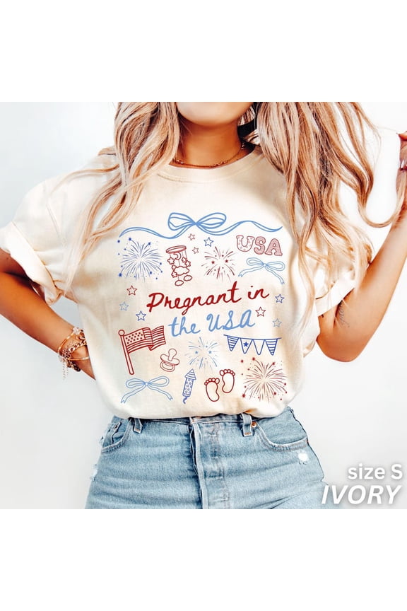 Fourth of July Pregnancy Shirt, Pregnant in the USA Tee, Patriotic Maternity Shirt, Funny July Fourth Mom to Be T-Shirt